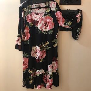 Reborn floral dress with bell sleeves ruffled hem